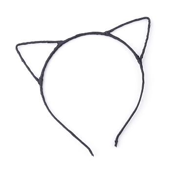 Hair Accessories Iron Kitten Hair Band Findings, with Polyester Ribbon, Cat Ears, Black, 113~124mm