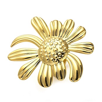 304 Stainless Steel Adjustable Finger Ring for Women, Sunflower, Golden, US Size 7 1/4(17.5mm)