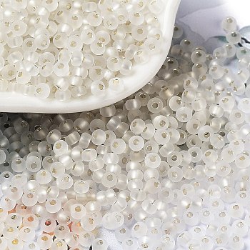8/0 Glass Seed Beads, Frosted, Silver Lined, Round, White, 3x2mm, Hole: 0.8mm