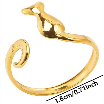 Geometric Stainless Steel Cat Open Cuff Ring for Unisex, Minimalist Adjustable Ring, Golden