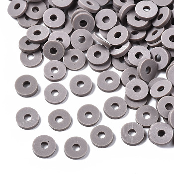 Handmade Polymer Clay Beads, for DIY Jewelry Crafts Supplies, Disc/Flat Round, Heishi Beads, Gray, 6x1mm, Hole: 2mm, about 23500pcs/1000g