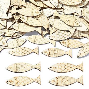 Undyed Wooden Pendants, Fish, Old Lace, 50x15x2mm, Hole: 1.4mm, 100pcs/set