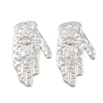 304 Stainless Steel Pendants, Hamsa Hand with Evil Eye Charms, Stainless Steel Color, 43x25.5x2.5mm, Hole: 2mm