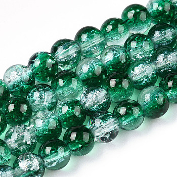 Baking Painted Crackle Glass Beads Strands, Round, Medium Sea Green, 6mm, Hole: 1.3~1.6mm, about 133pcs/strand, 31.4 inch