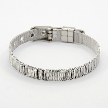 Fashionable Unisex 304 Stainless Steel Watch Band Wristband Bracelets, with Watch Band Clasps, Stainless Steel Color, 8-1/4 inch(210mm), 10x1.4mm