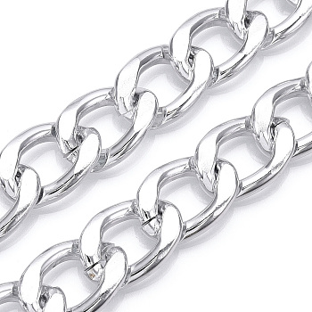 Aluminum Curb Chains, Diamond Cut Cuban Link Chains, Unwelded, Silver, 21.5x15x3.5mm