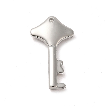 304 Stainless Steel Pendants,  Rhombus Key Charm, Stainless Steel Color, 18x10x2.5mm, Hole: 0.8mm