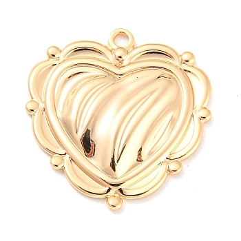 Rack Plating Brass Pendants, Heart Charm, Real 18K Gold Plated, 30.5x27x3mm, Hole: 2mm