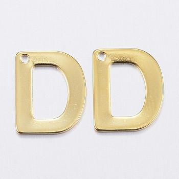 304 Stainless Steel Charms, Letter.D, Real 18K Gold Plated, 11x9x0.8mm, Hole: 1mm