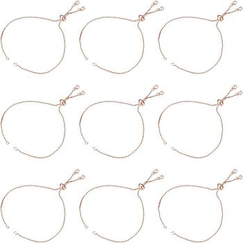 Brass Slider Bracelets Making, with Cubic Zirconia, Box Chains, Long-Lasting Plated, Rose Gold, 9.4 inch(24cm), 1mm, Hole: 1.5mm, 10pcs/box