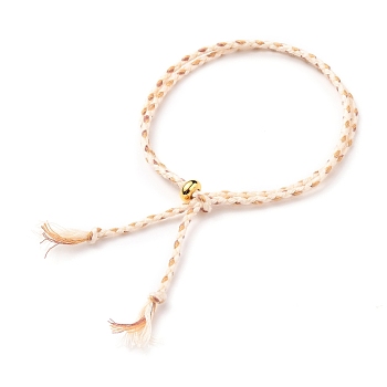 Cotton Braided Cord Bracelets, Multi-Strand Bracelets, with Rondelle Golden Plated Brass Beads, Colorful, Single Length: 9-5/8 inch(24.5cm), Total Length: 19-1/4 inch(49cm)