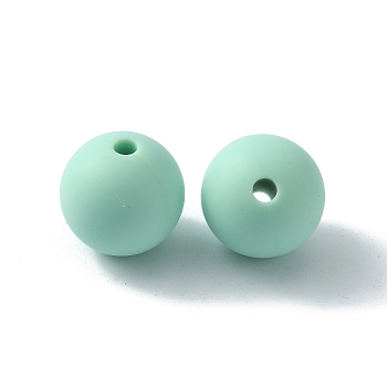 Food Grade Eco-Friendly Silicone Beads, Round, Medium Aquamarine, 12mm, Hole: 2mm