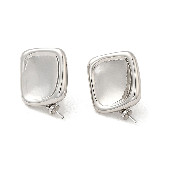 Square Brass Stud Earring Findings, with 925 Sterling Silver Pins, for Half Drilled Beads, Real Platinum Plated, 17.5x12mm, Pin: 0.8x12mm and 0.7mm(for Half Drilled Beads)