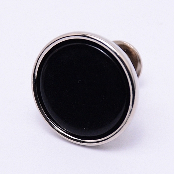 Alloy Button Pins for Jeans, with Resin, Garment Accessories, Flat Round, Black, 16x15mm, Pin: 1.2mm, Hole: 1.2mm
