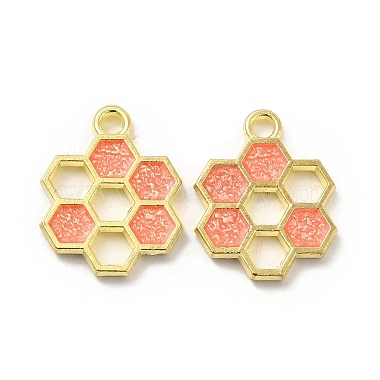 Golden Light Salmon Hexagon Alloy+Enamel Pendants