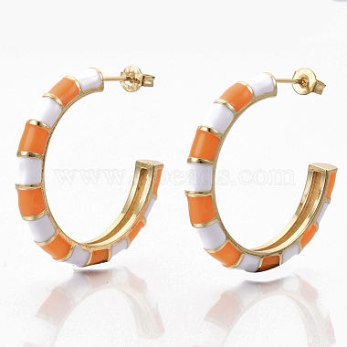 Orange Alphabet Brass Stud Earrings