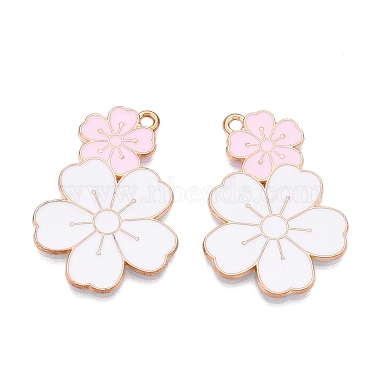 Light Gold Pink Flower Alloy+Enamel Pendants