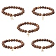 5Pcs 5 Style Natural Wenge Wood Round Beaded Stretch Bracelets Set(BJEW-JB10012)-1