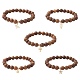 5piezas 5 conjunto de pulseras elásticas con cuentas redondas de madera de wengué natural estilo(BJEW-JB10012)-1