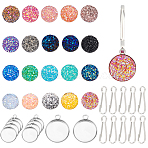 DIY Sparkling Flat Round Key Chain Making Kit, Including Resin Cabochons, 304 Stainless Steel Pendant Cabochon Settings, Iron Keychain Clasp Findings, Mixed Color, Cabochon Settings: 20pcs/box(DIY-BC0004-70)