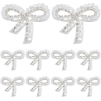 10Pcs Imitation Pearl & Glass Beads Sew on Appliques, with Rhinestone, Sewing Craft Decoration, Bowknot, White, 45x52x5.5mm(DIY-CY0001-29)