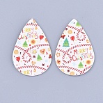 PU Leather Big Pendants, Christmas Theme, Teardrop, Colorful, 56x37x1.5mm, Hole: 1.2mm(FIND-S311-002L)