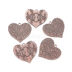 Tibetan Style Carved Flower Heart Alloy Big Pendants, Nickel Free, Red Copper, 53x58x2mm, Hole: 4mm(PALLOY-J564-14R-NF)