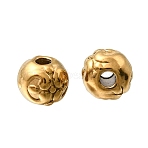 304 Stainless Steel Beads, Ion Plating(IP), Round with Flower, Real 18K Gold Plated, 6x5mm, Hole: 1.5mm(STAS-L315-062B-G)