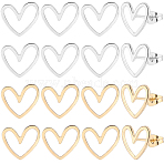 20Pcs 2 Colors Brass Heart Stud Earrings, with Raw(Unplated) Brass Pins, with 20Pcs 2 Colors Ear Nut, Golden & Silver, 1/2x3/8 inch(13x11mm), Pin: 0.7mm(KK-BBC0021-99)