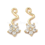 Brass Pave Cubic Zirconia Flower Charms, Clear, Real 18K Gold Plated, 15x7x3mm, Hole: 1.4mm(KK-A286-16G)
