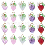 10Pcs 5 Colors Glass & Acrylic & Resin Pendants, with Iron Findings and 304 Stainless Steel Jump Rings, Strawberry, Mixed Color, 25mm, 2pcs/color(PALLOY-AR00014)