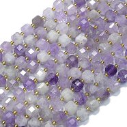 Natural Amethyst Beads Strands, with Seed Beads, Faceted Table Cut Cube, 8x8x8mm, Hole: 0.6mm, about 38pcs/strand, 15.35''(39cm)(G-K389-A43-01)