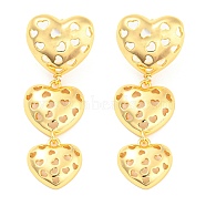 Hollow Heart Rack Plating Brass Dangle Stud Earrings, Long-Lasting Plated, Lead Free & Cadmium Free, Real 18K Gold Plated, 46x17mm(EJEW-A028-10G)