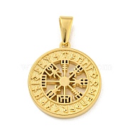 Ion Plating(IP) 304 Stainless Steel Pendants, Flat Round with Vegvisir Charm, Golden, 29x26x3mm, Hole: 10x4.8mm(STAS-R231-17G)