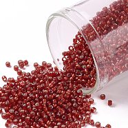 TOHO Round Seed Beads, Japanese Seed Beads, (25CF) Silver Lined Frost Ruby, 15/0, 1.5mm, Hole: 0.7mm, about 3000pcs/10g(X-SEED-TR15-0025CF)