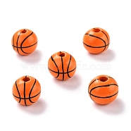 Natural Wood Beads, Dyed, Round, Basketball Pattern, 15.5x14.5mm, Hole: 3.2mm(X-WOOD-K006-A04)