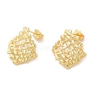 Brass Rhombus Net Stud Earrings, Long-Lasting Plated, Cadmium Free & Lead Free, Real 18K Gold Plated, 22x21mm(EJEW-G382-08G)