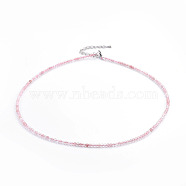 Natural Strawberry Quartz Beaded Necklaces, with Brass Findings, Round, Faceted, Platinum, 16.3 inch(41.5cm), beads: 2.5mm(NJEW-F245-A08)