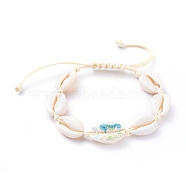 Adjustable Printed Cowrie Shell Braided Bead Bracelets, with Korean Waxed Polyester Cord, Sea Horse Pattern,  Inner Diameter: 2 inch~3-1/4 inch(5~8.3cm)(BJEW-JB05154-01)
