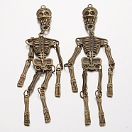 Human Skeleton Tibetan Style Alloy Big Pendants, Lead Free & Nickel Free & Cadmium Free, Antique Bronze, 99x22x5mm, Hole: 1.7mm(X-PALLOY-K110-38AB-NR)