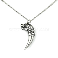304 Stainless Steel Wolf Tooth Pendant Necklace, Antique Silver, 20.08 inch(51cm)(NJEW-JN04480)
