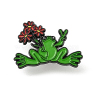 Zinc Alloy Brooches, Enamel Pins for Backpack, Frog, Green, 23x32.5x1.5mm(JEWB-A023-03B-02)