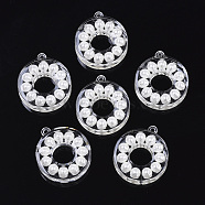 Transparent Acrylic Pendants, with ABS Plastic Imitation Pearl, Ring, White, 36x31.5x8mm, Hole: 2mm(TACR-R146-013)
