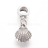 Alloy European Dangle Charms, Large Hole Pendants, with Iron Ring, Shell, Antique Silver, 25.5mm, Hole: 5mm, 13x10x3mm(PALLOY-JF00359-01)