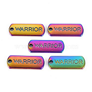 Rainbow Color Alloy Charms, Cadmium Free & Nickel Free & Lead Free, Oval with Warrior, 20x8x1.5mm, Hole: 1.6mm(PALLOY-S180-251-NR)