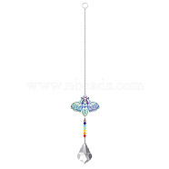 Metal Animal Hanging Ornaments, Teardrop & Rainbow Color Glass Suncatchers for Home Outdoor Decoration, Insects, 365x65mm(PW-WG55138-02)