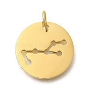 Ion Plating(IP) 304 Stainless Steel Pendants, with Jump Ring, Laser Cut, Flat Round with Constellation Charm, Real 18K Gold Plated, Virgo, 20x1.5mm, Hole: 5mm(STAS-M074-02B-G)