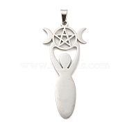 304 Stainless Steel Pendants, Wiccan Triple Moon Pentagram Charm, Stainless Steel Color, 45x20x2mm, Hole: 5x3mm(STAS-P330-02P)