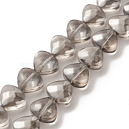 Transparent Electroplate Glass Bead Strands, Pearl Luster Plated, Heart, Dark Gray, 12x13x7mm, Hole: 1mm, about 55pcs/strand, 25.51''(64.8cm)(EGLA-P050-PL03)