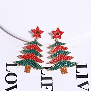 Christmas Trees with Star Alloy Dangle Stud Earrings for Women, with 316 Surgical Stainless Steel Pins & Plastic & Acrylic, Red, 58x38mm(EJEW-Z078-03A)